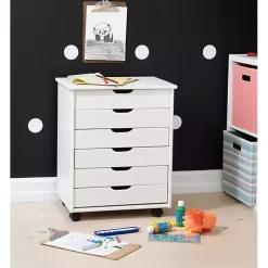 White Wood Wide 6-Drawer Cary Storage Cart