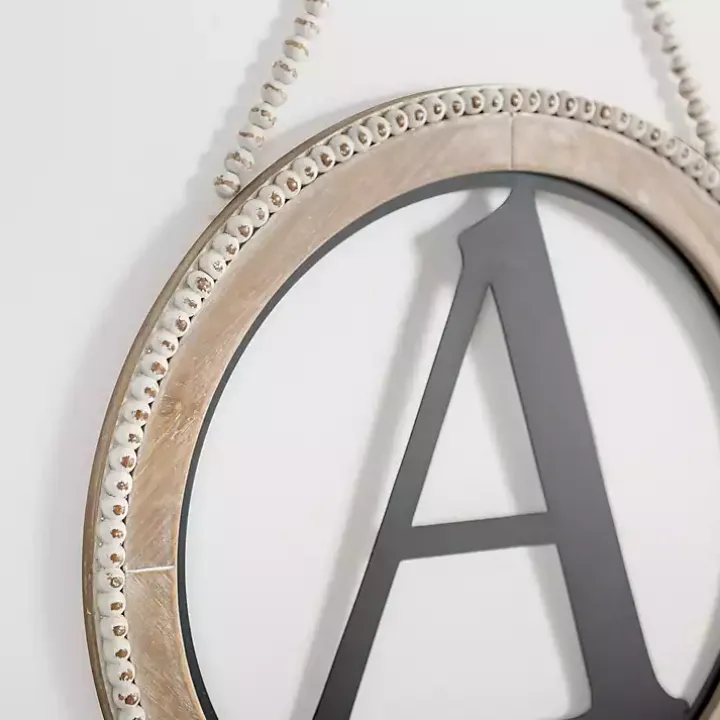 Whitewash Bead Trim Monogram A Plaque
