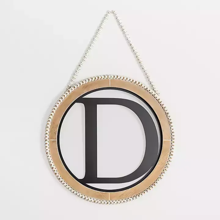 Whitewash Bead Trim Monogram D Plaque