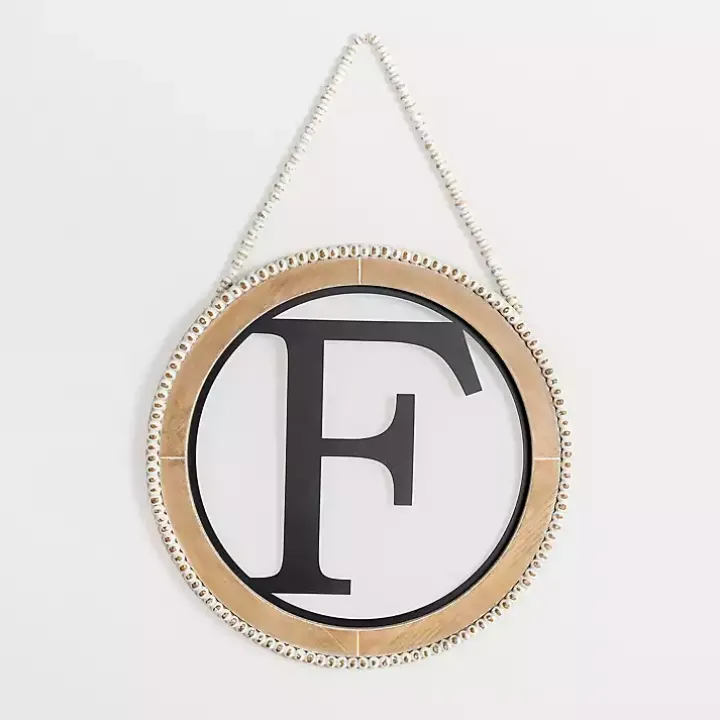 Whitewash Bead Trim Monogram F Plaque