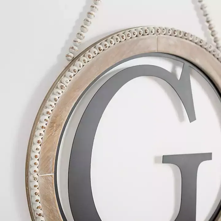 Whitewash Bead Trim Monogram G Plaque