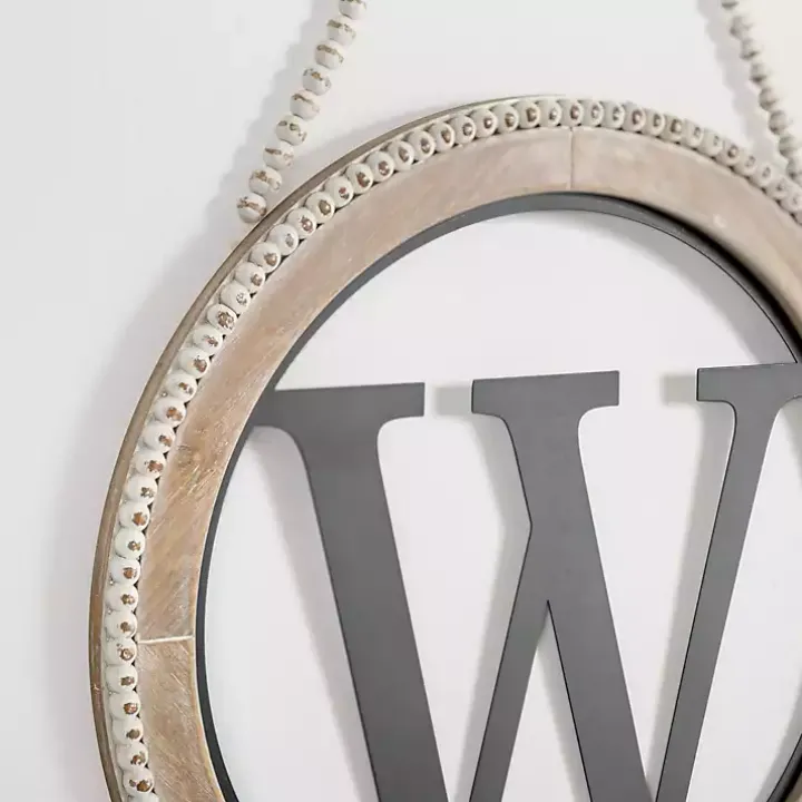 Whitewash Bead Trim Monogram W Plaque