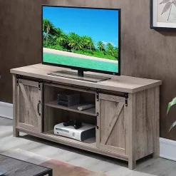 Whitewash Russ Barn Door Media Cabinet