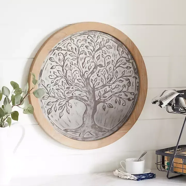 Whitewashed Bronze Tree Framed Wall Plaque