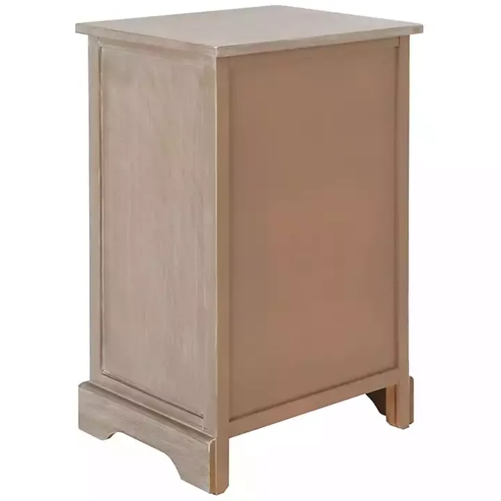 Whitewashed Brown Wood Side Table with Baskets