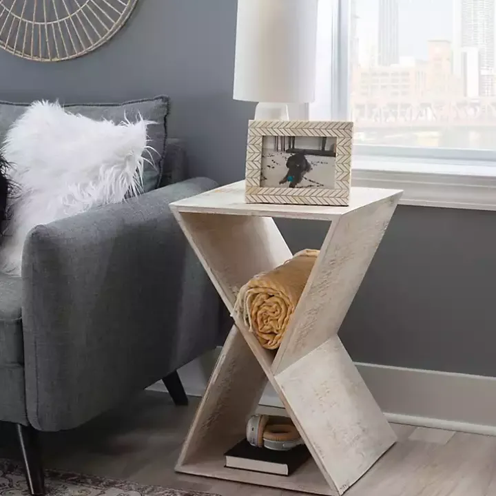 Whitewashed Mango Wood Hourglass Accent Table