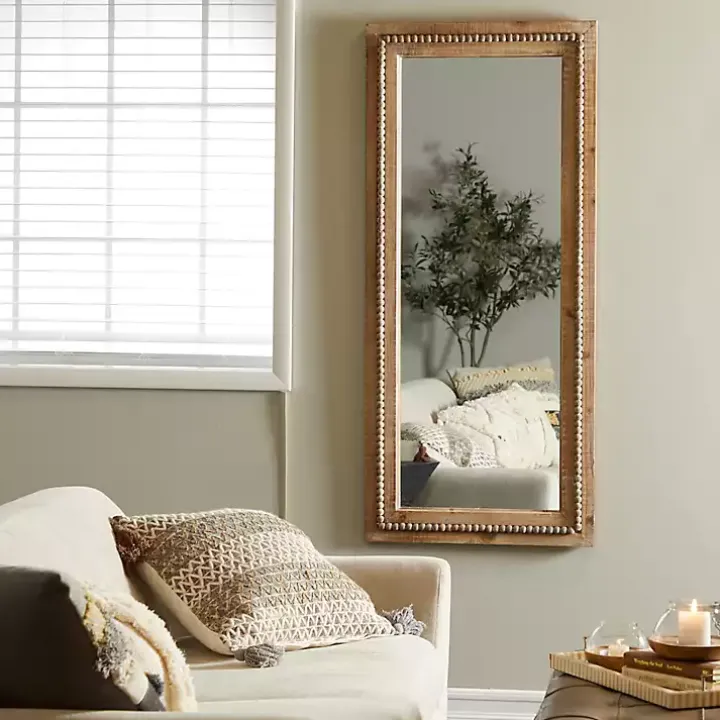 Whitewashed Natural Beaded Wood Wall Mirror