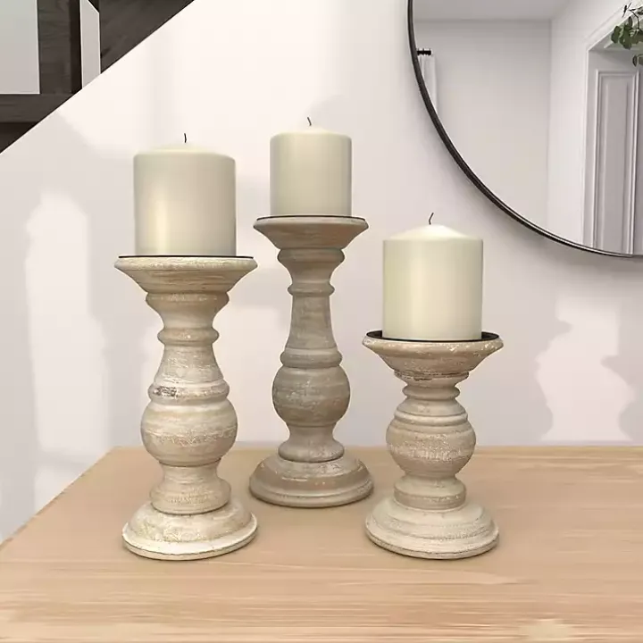 Whitewashed Rustic 3-pc. Candle Holder Set