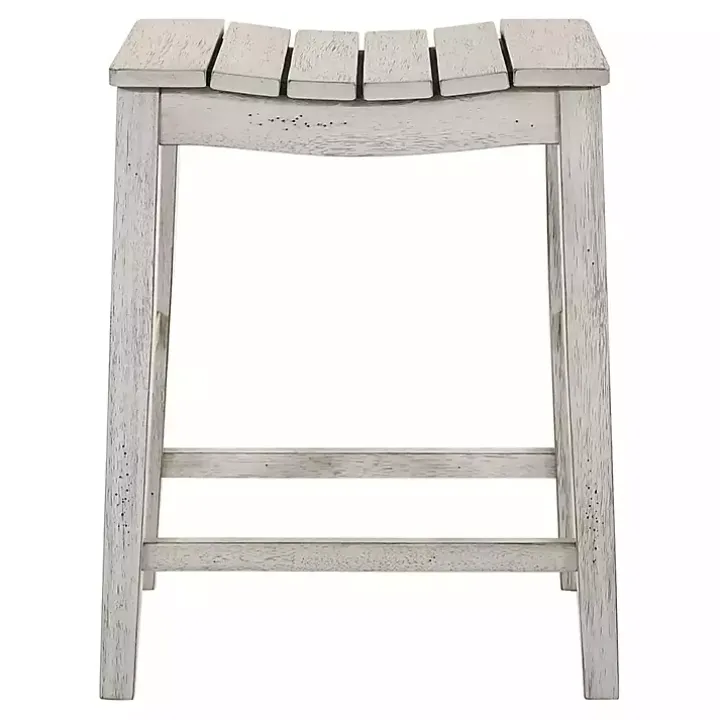 Whitewashed Saddle Seat Counter Stools, Set of 2