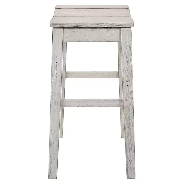 Whitewashed Saddle Seat Counter Stools, Set of 2
