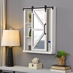 Whitewashed Sliding Barn Door Wall Cabinet