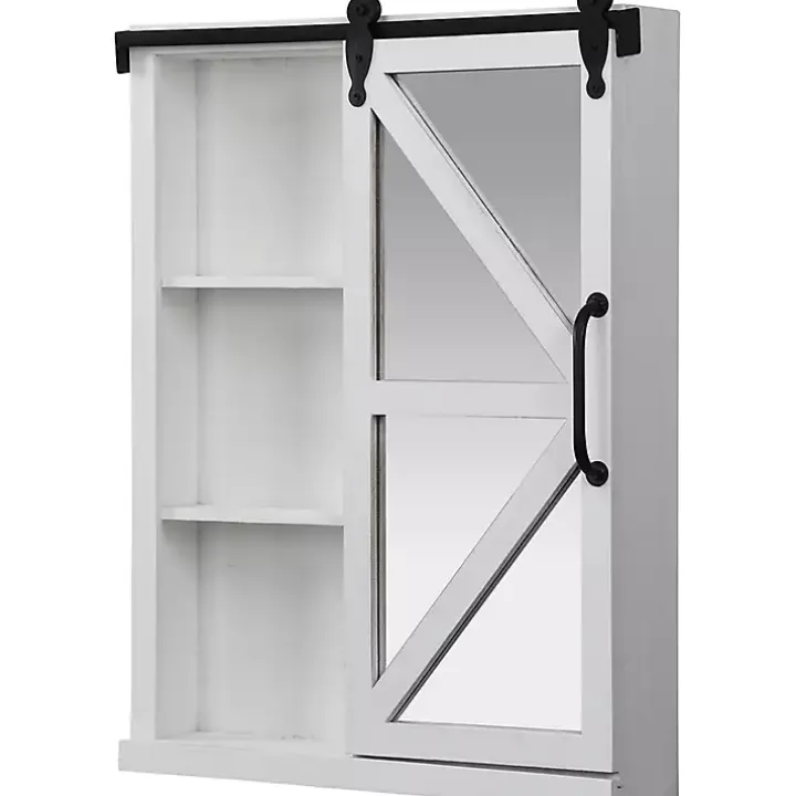 Whitewashed Sliding Barn Door Wall Cabinet