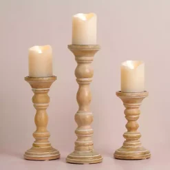 Whitewashed Spindle Pillar Candle Holder, 10 in.