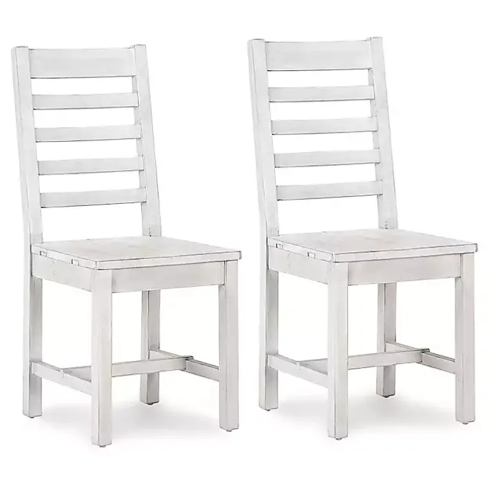 Whitewashed Wood Farmhouse Dining Chairs, Set of 2