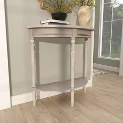 Whitewashed Wood Half Moon Console Table