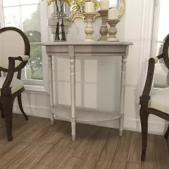 Whitewashed Wood Half Moon Console Table