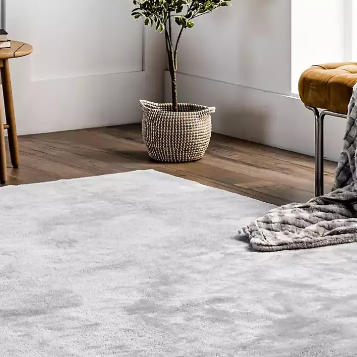 Whitlow Silver Shag Washable Area Rug, 6x9