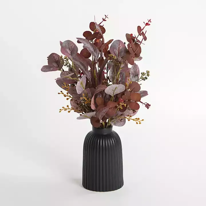 Wine Seeded Eucalyptus Arrangement in Ribbed Vase