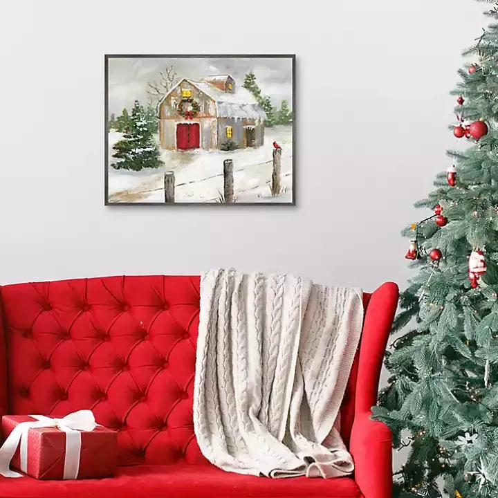 Winter Red Door Barn Framed Art Print