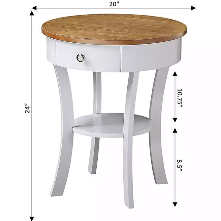 Wood & White Curved Legs Round Drawer Accent Table