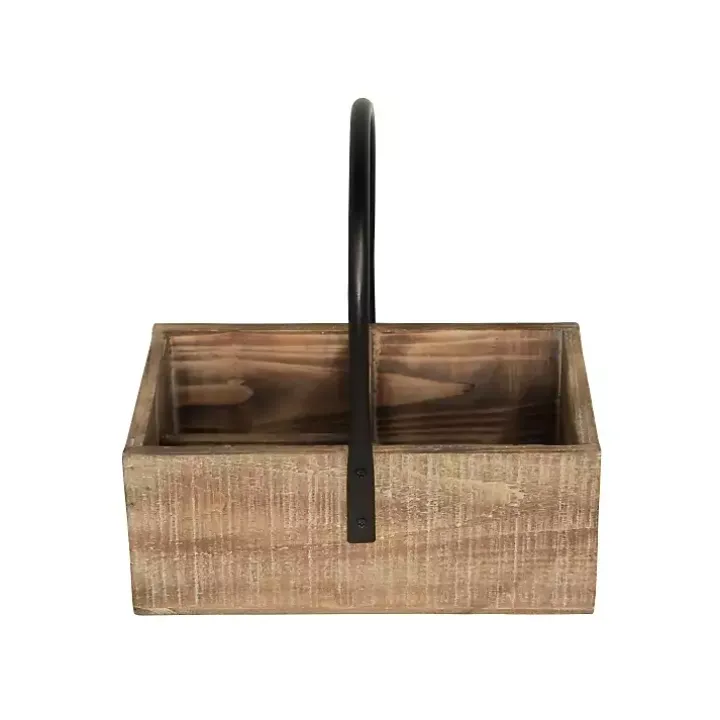 Wood and Metal Center Handle 3-Compartment Caddy