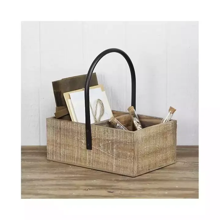 Wood and Metal Center Handle 3-Compartment Caddy