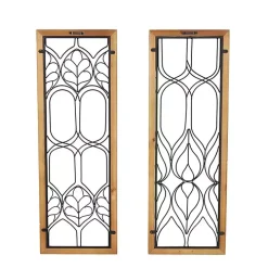 Wood and Metal Wire Wall Plaques, Set of 2