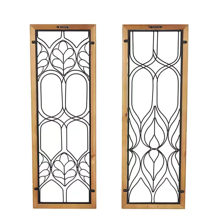 Wood and Metal Wire Wall Plaques, Set of 2