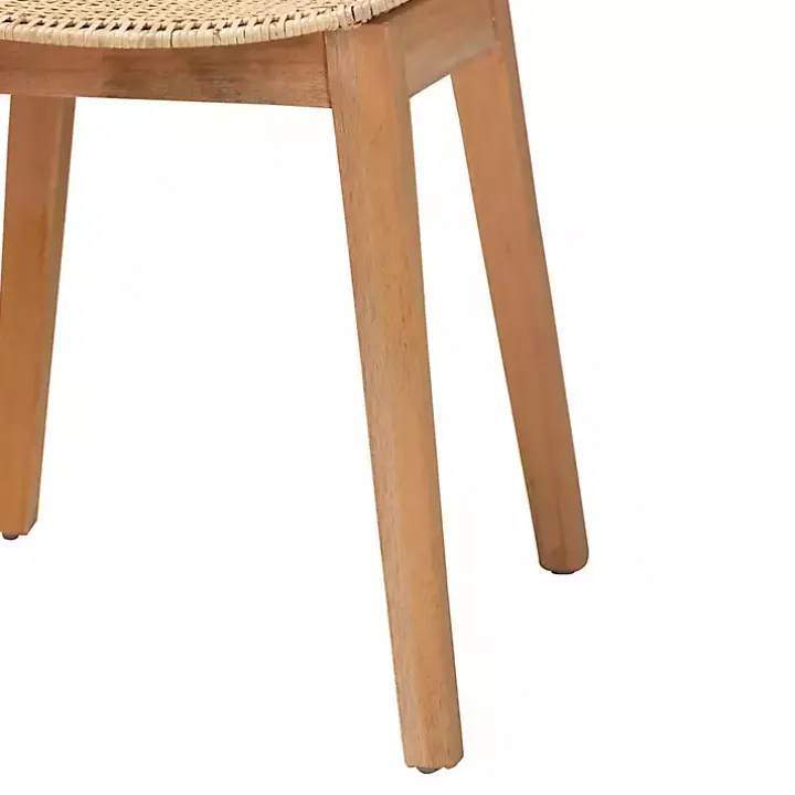 Wood and Rattan Flared Dining Chairs, Set of 2