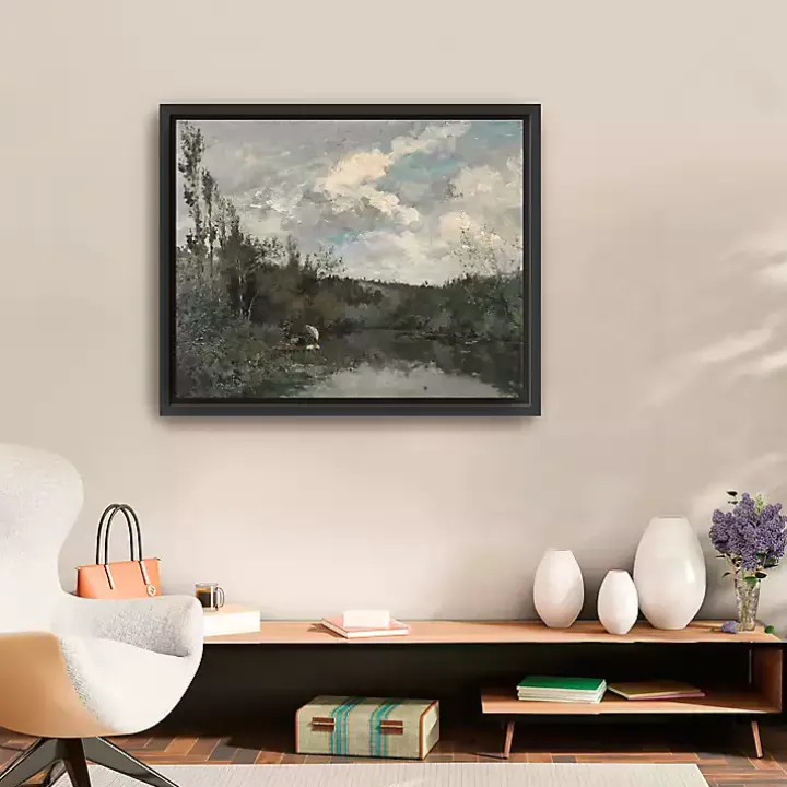 Woodland Lake Framed Canvas Art Print