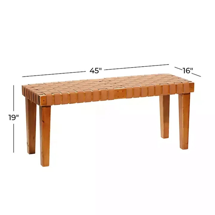 Woven Leather Textured Wood Bench