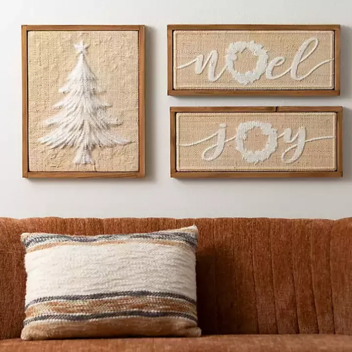 Woven Noel & Joy Christmas Wall Plaques, Set of 2