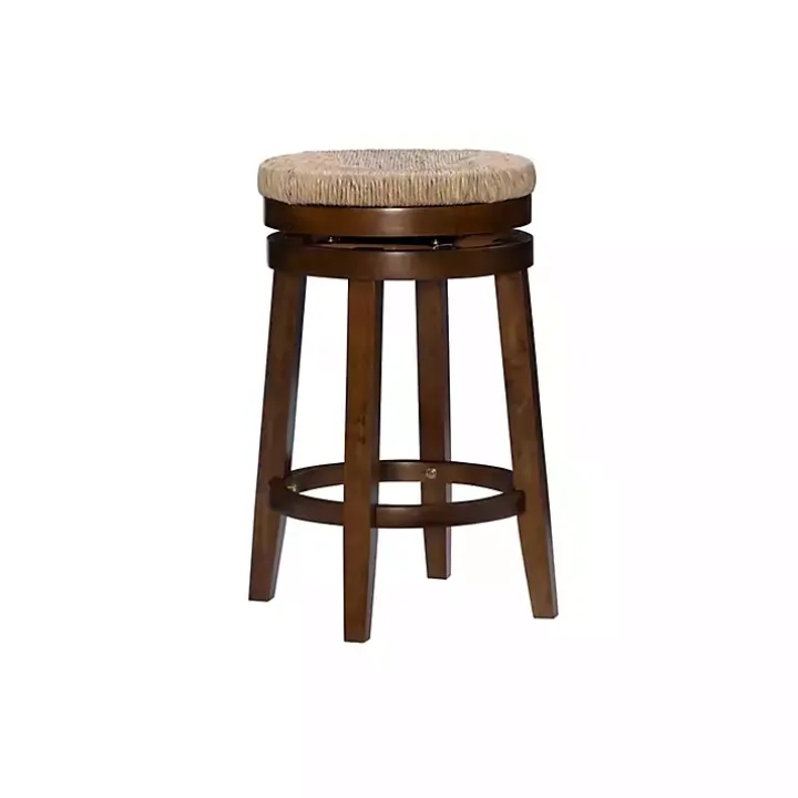 Woven Seagrass Walnut Wood Swivel Counter Stool