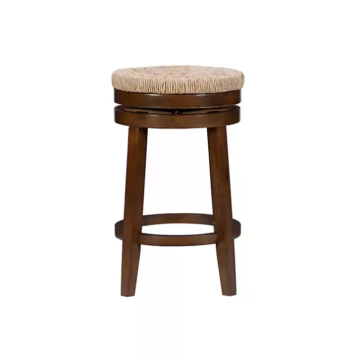 Woven Seagrass Walnut Wood Swivel Counter Stool