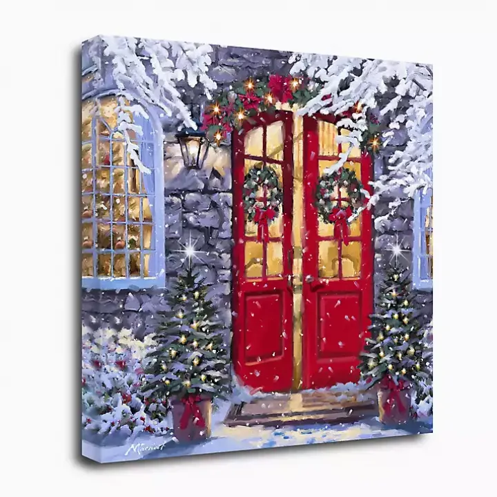 Wreaths on a Red Door Canvas Art Print