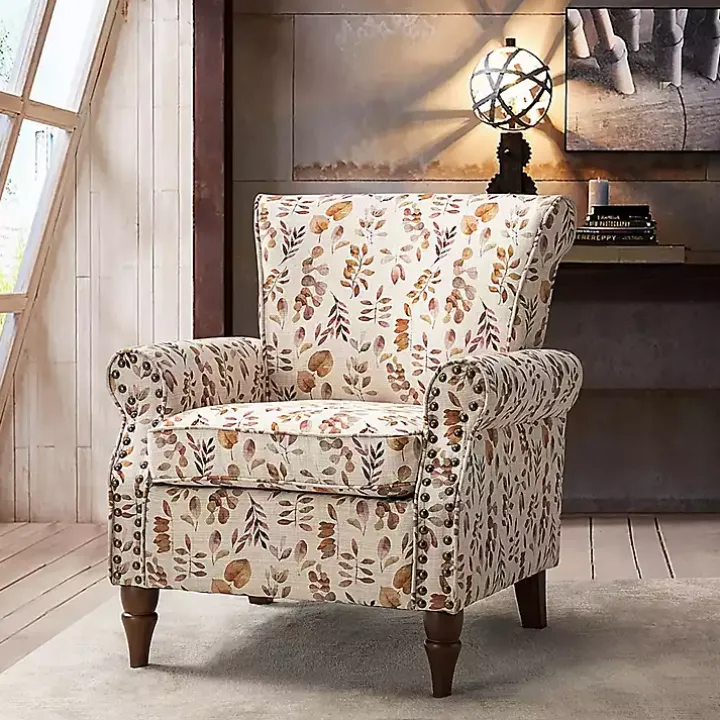 Yellow and Orange Leaf Upholstered Accent Chair