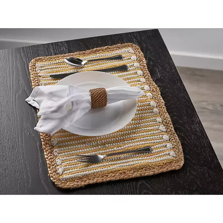 Yellow and White Striped Placemats, Set of 4