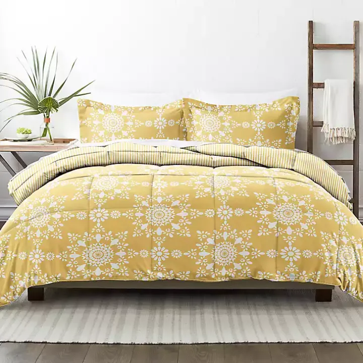 Yellow Daisy Medallion Queen 3-pc. Comforter Set