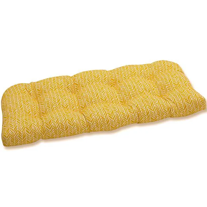 Yellow Herringbone Tufted Outdoor Settee Cushion