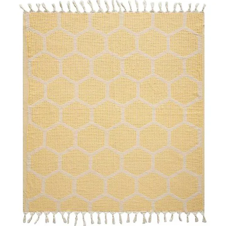 Yellow Honeycomb Cotton Throw